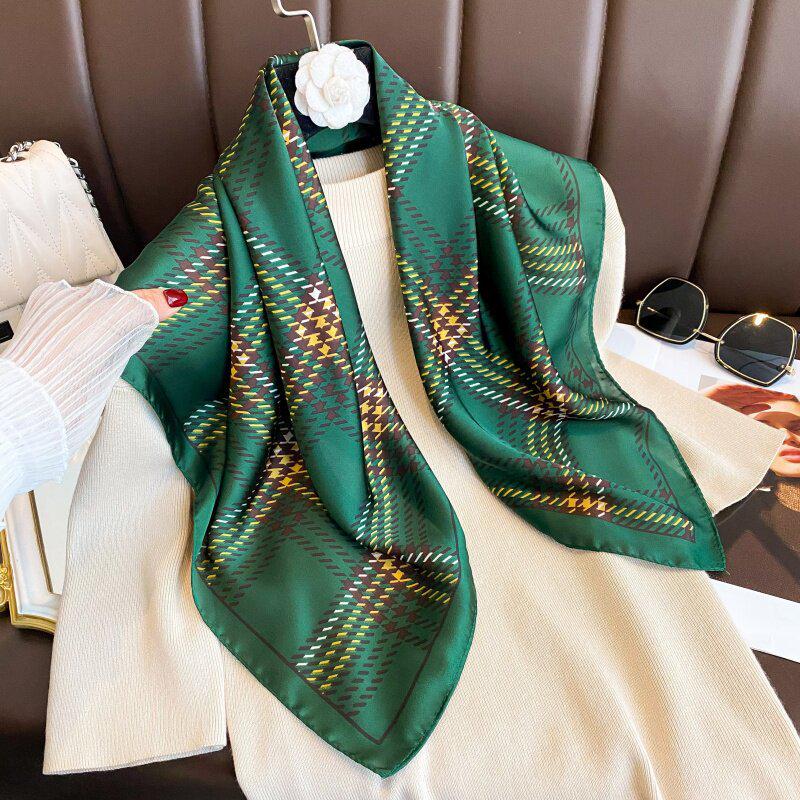 70 cm Beržų Miško Šilko Mišinio Šalikas: Moteriška pavasario/vasaros kvadratinė skarelė aliejinės tapybos stiliumi