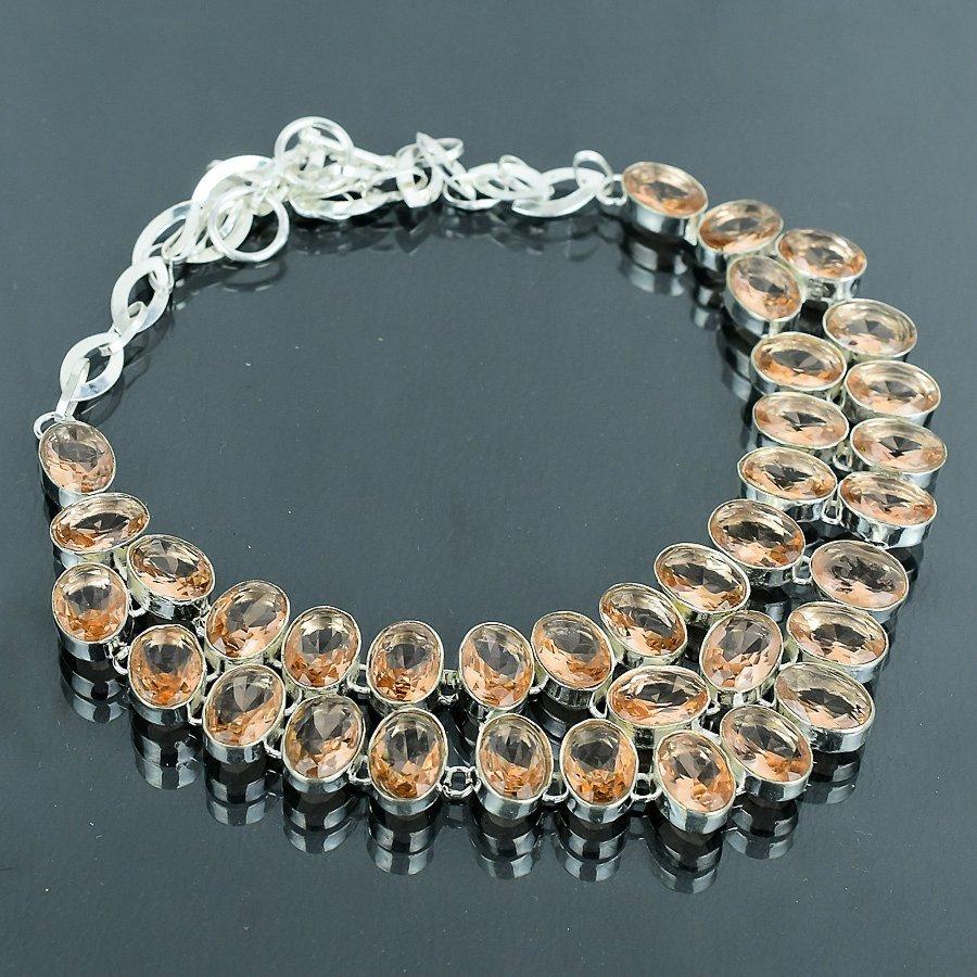 Morganite Oval Shape Gemstone Jewelry Set Handmade Necklace Bracelet Earrings