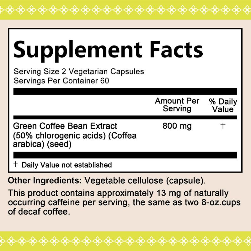 Green Coffee Bean Extract 800mg - Standardized 50% Chlorogenic Acids Supplement for Daily Metabolism & Antioxidant Support
