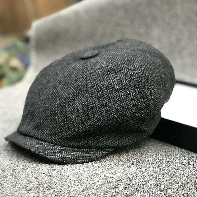 Youth British Vintage Herringbone Hat Men'S Spring Cap Plaid Beret