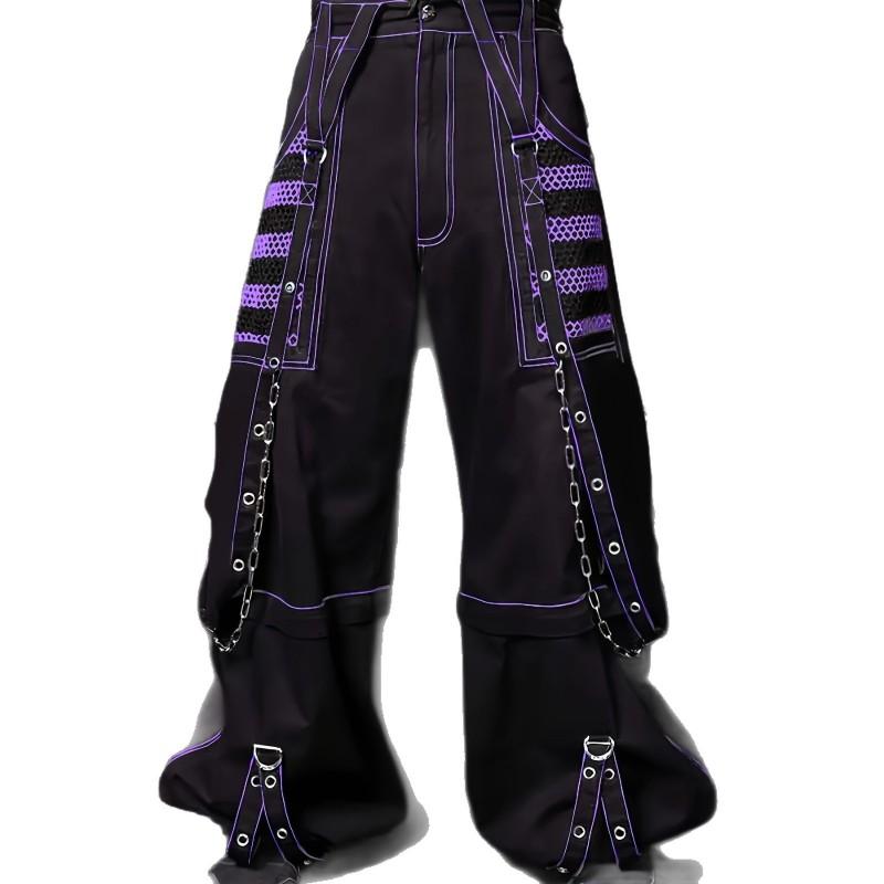 Punk Dark Street Style Wide Leg Pants Women Sheer Mesh Patchwork Loose Trousers