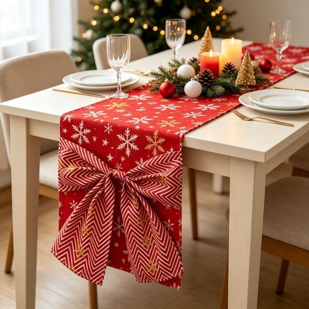 Snowflake Christmas Table Runner Bow Xmas Tablecloth Home Decor Christmas Table Flag New Year