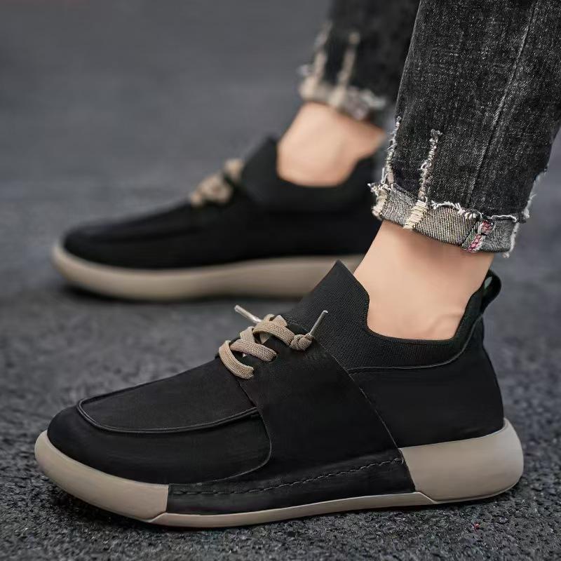 Foreign Trade Men's Small Leather Boots Lightweight One-pedal Spring Versatile Board Shoes Fashion Sports Casual Shoes Men's Shoes Black