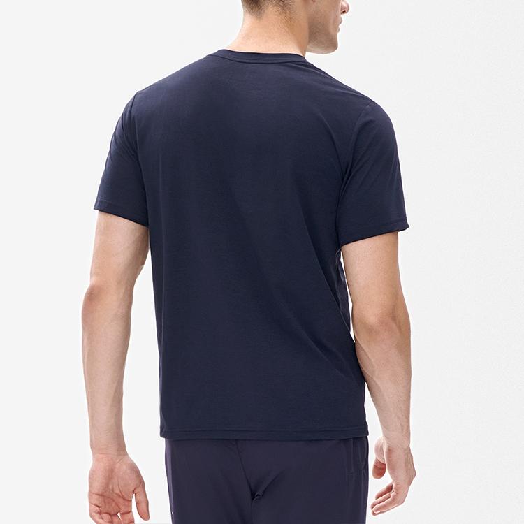 FILA Sport Minimalist Solid Color Logo Geometric Pattern Casual Knit Short Sleeve T-Shirt Men T-Shirts Royal-Blue A11M231104F-NV