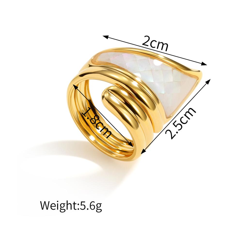 Stainless Steel Vintage Irregular Geometric Rings for Women Statement Retro Inlaid Shell Adjustable Open Ring Daily Jewelry Gift