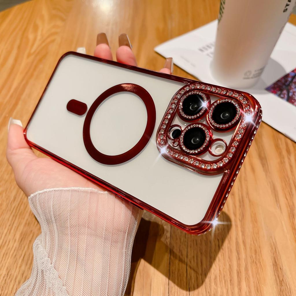 Color diamond mobile phone case Magnetic flash drill mobile phone case Edge drill, suitable for 14PROMAX lens electroplating magnetic mobile phone ca