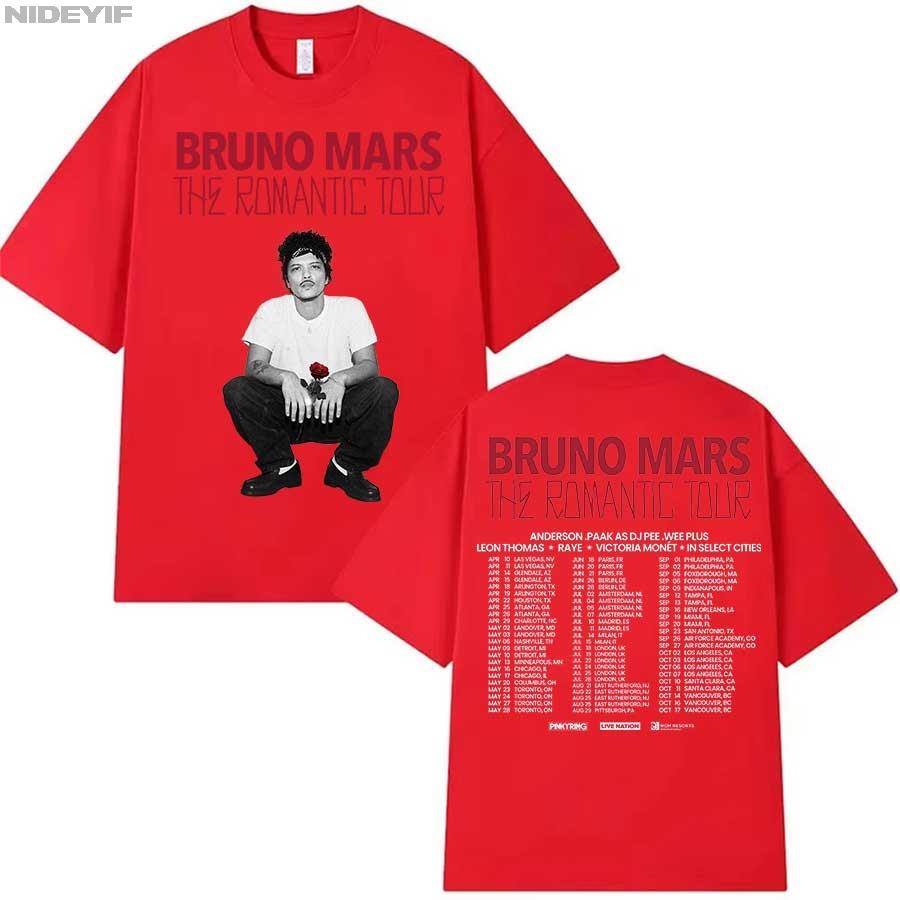 Bruno Mars The RoUnisextic Tour T-Shirt für Unisex Damen Hiphop Streetwear Oversized Tops 100% Baumwolle T-Shirt BM6