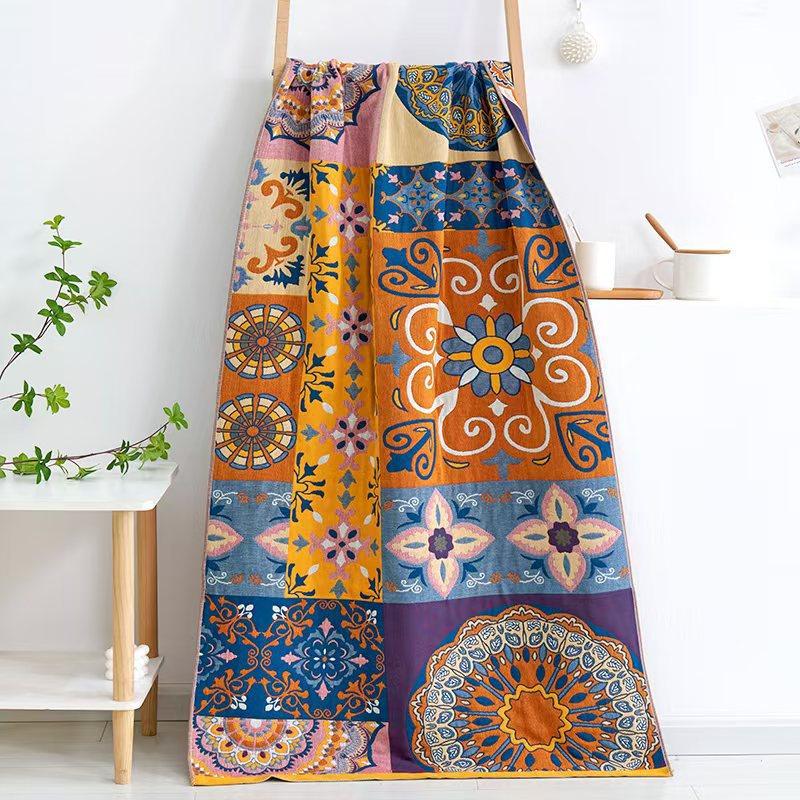 New Style Pure Cotton Gauze Jacquard Edge Binding Extra Large Thickened Absorbent Quick-Drying Bath Towel for Couples Family Use
