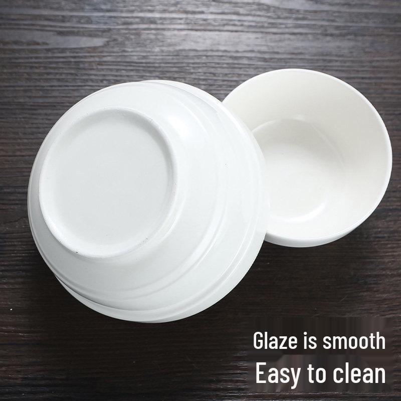White Ceramic Edge Protection Bowls: 4.5/5/6 Inch Rice, Soup, and Congee Bowls for Household or Commercial Use