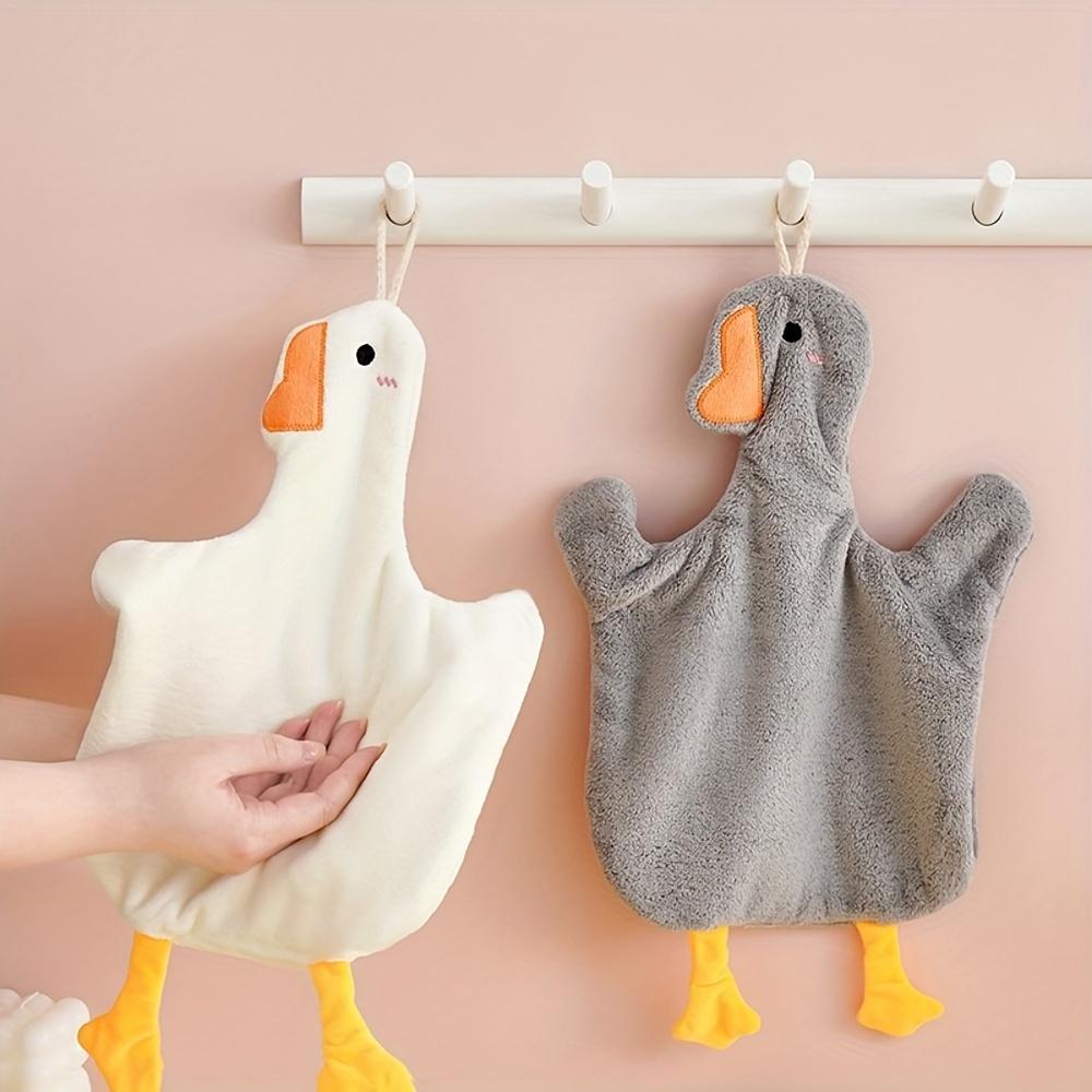 1pc Cartoon Duck Hand Towel Quick-Drying, Absorbent, Hanging Kitchen & Bathroom Towel, Soft Plush