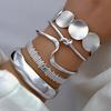 5 Pieces Retro Fashion Elegant Metal Old Money Wind Geometric Irregular Wave Knotted Disc Wide Face Silverly Bracelet Personality Trend