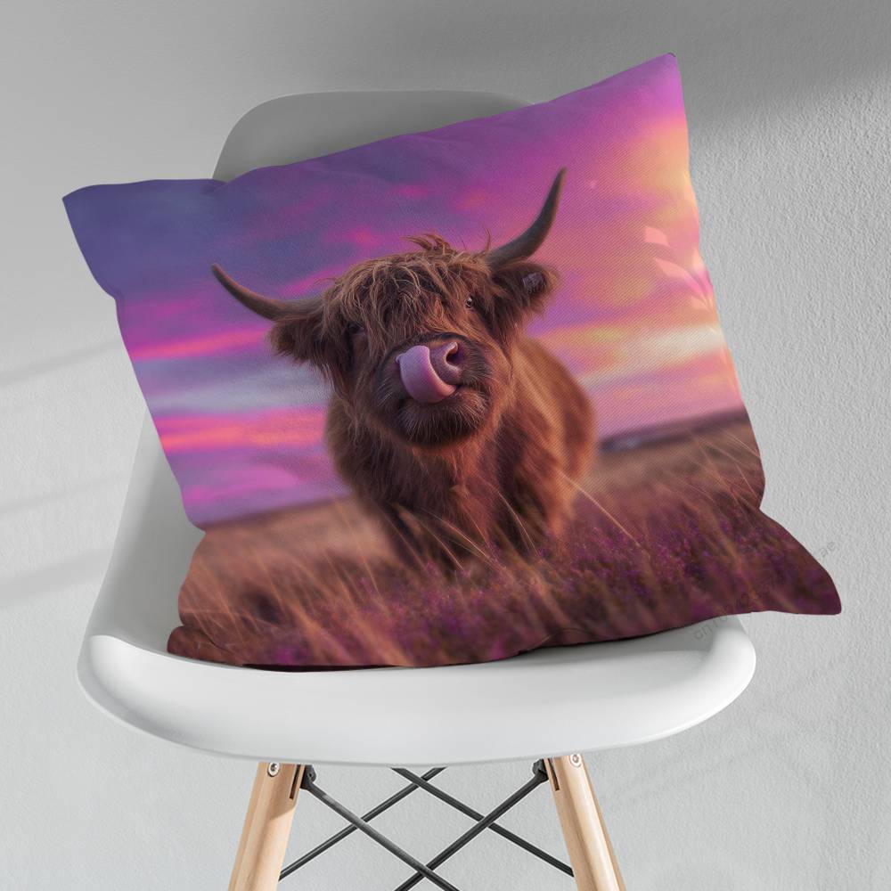 Cute Small Highland Cow Various Sizes Square Pillow Case For Car Home Bedchamber Decor Birthday Gift