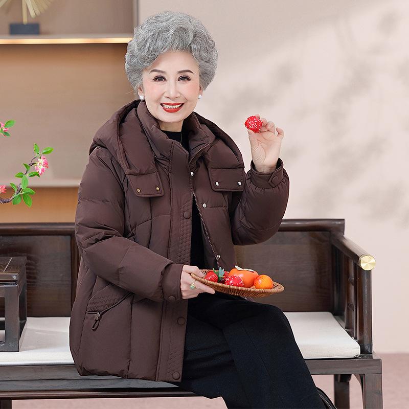 Stylish Warm Down Jacket for Middle-Aged Women - Hooded White Duck Coat for Winter 2025