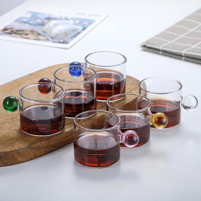 6pcs Espresso Cups with Ball Handle Mini Coffee Cups Heat Resistant Teacup Glass Drinking Mug Drinkware 100ml/3.38oz