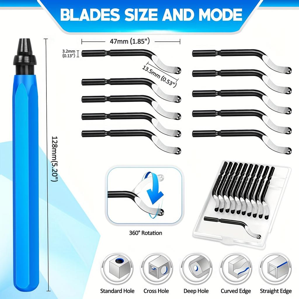 Deburr Blade Deburring Tools Tools Flexible Deburring Remover Hand Tools Handle High Speed Steel With 10pcs Rotary Deburr Blades