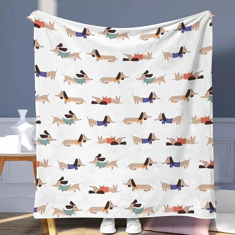 VIKAMA Cartoon Niedliche Dackel Decke Flanell Quadratische Überwurfdecke, Mittagspause Klimatisierte Decke Kindergeschenk