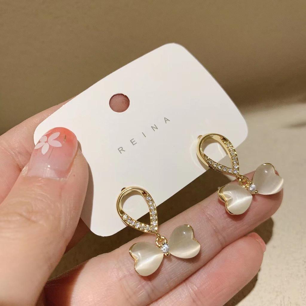 S925 silver needle opal stud earrings femininity geometric love premium earrings ins style Korean earrings collection