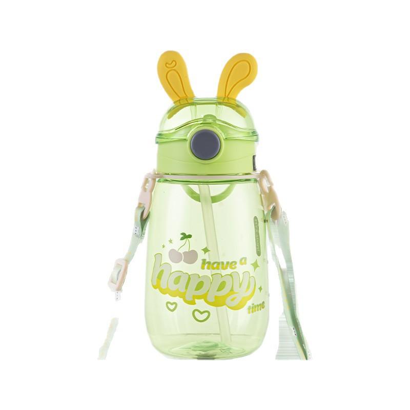 Water bottle 1011 creative children's plastic cup strap kettle kindergarten students cute water cup rabbit straw cup