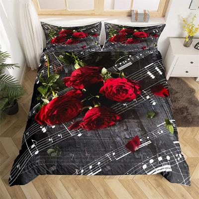 Funda Nórdica Rosa Roja Individual King Tema Romántico Juego de Ropa de Cama Floral Microfibra Corazón de Amor Flores Funda de Colcha Para Niña Adolescente Boda