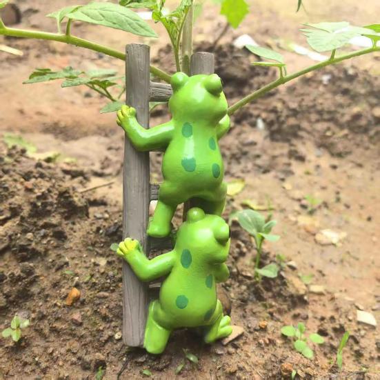 Lustige Frosch-Gartenstatue Niedliche 2 Frösche Kletterleiter Figur Harz Tier Skulptur Blumentopf Dekoration für Balkon Rasen Garten Regal Schreibtisch Dekor