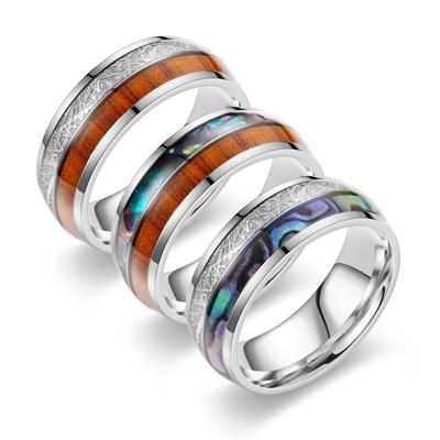 Stainless Steel Two-color Ring Men's Retro Wood Grain Ring