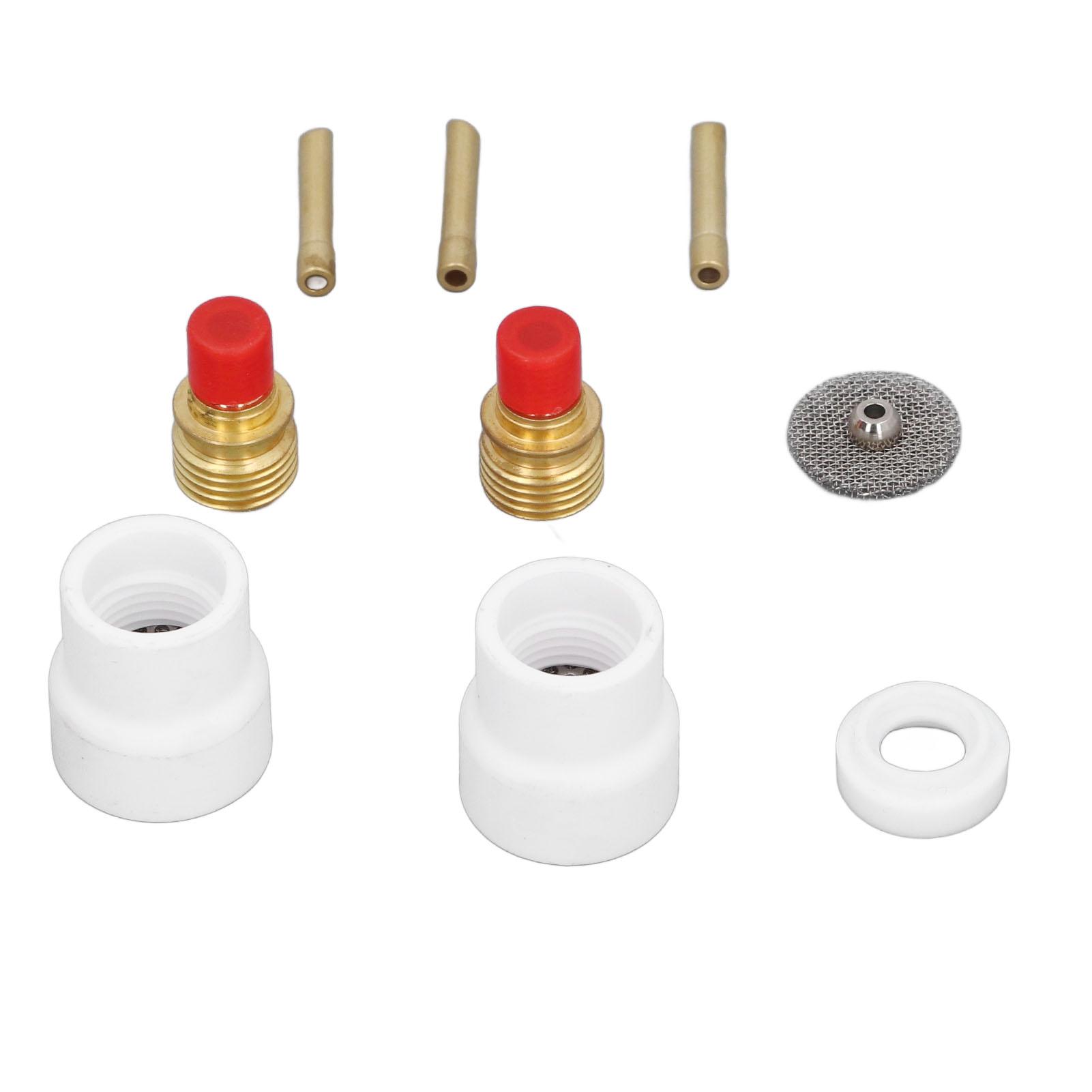 

Набор из 12 шт. Комплект газовых линз TIG Керамическое сопло Короткий держатель электрода со скосом Сетчатый соединитель Передняя крышка PTFE для WP 9 20 25