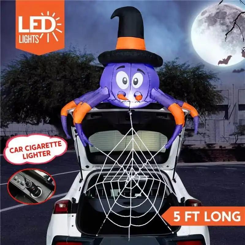 Joyfy 5 FT Halloween Spider Inflatable Decoration Trunk or Treat Car Decorations Kit with Built-in LED Light for Halloween Party