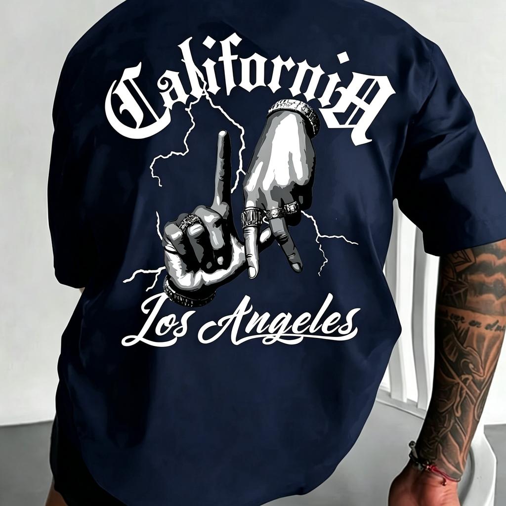 Unisex Kalifornienblitz Handabdruck T-Shirt 100% Baumwolle Weich Bequem Street Style Kurzarm Rundhalsausschnitt Lässiges T-Shirt