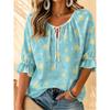 Women's Round Neck Tie Front Leaf Print 3/4 Ruffle Sleeve Blouse Dating Office Daily Spring Summer Tops
