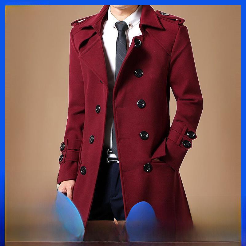 Men's Mid-Length Woolen Coat: New 2022 Autumn/Winter Thickened Velvet Trend Windbreaker