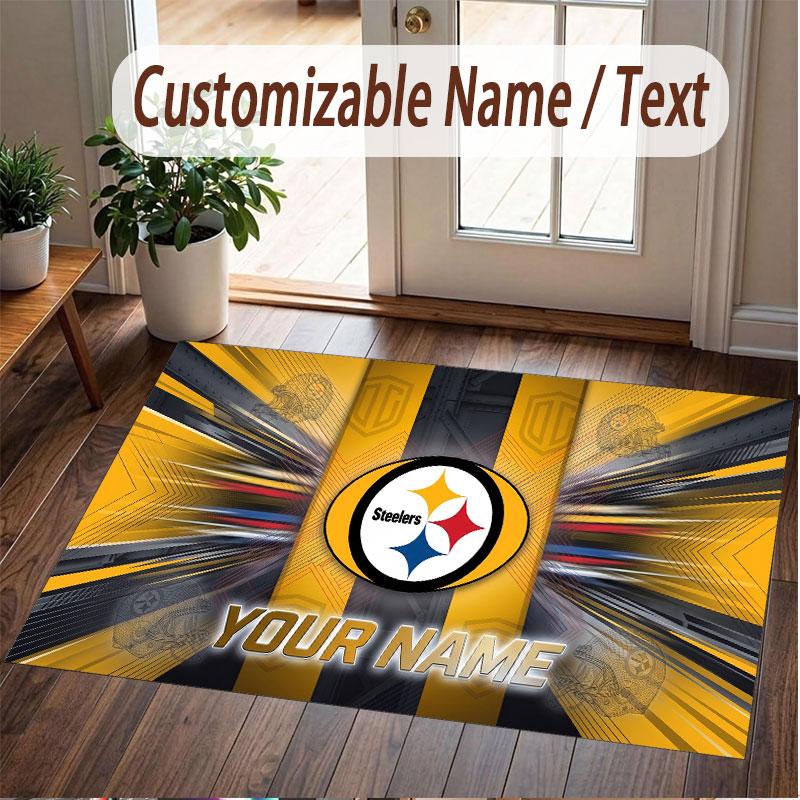 Custom Rug Pittsburgh Steelers Pattern Print Name Text Soft Non‑Slip Floor Carpet for Home Indoor Decoration