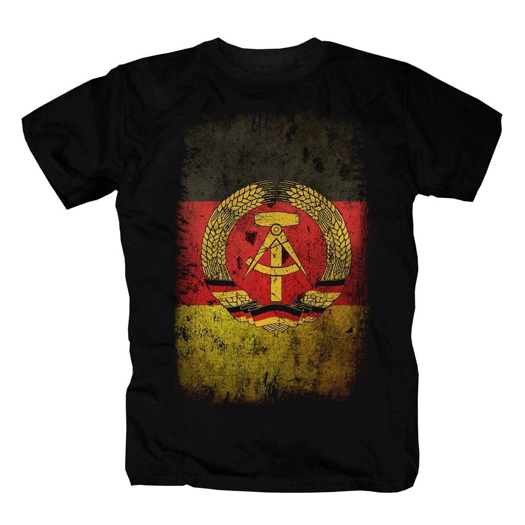 DDR Germania Est RDT Osten Ostler NVA Bandiera Retrò Spilla Maglietta 100% Cotone Manica Corta Girocollo Magliette Casual Abbigliamento Uomo