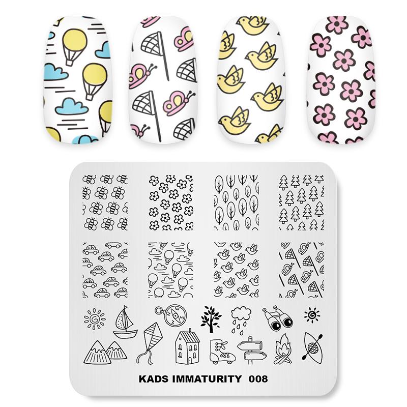 KADS Nail Stamping Plates Immaturity 008 Funny Stuff Tree flowers Pattern Template Manicure Nail Tool Templates