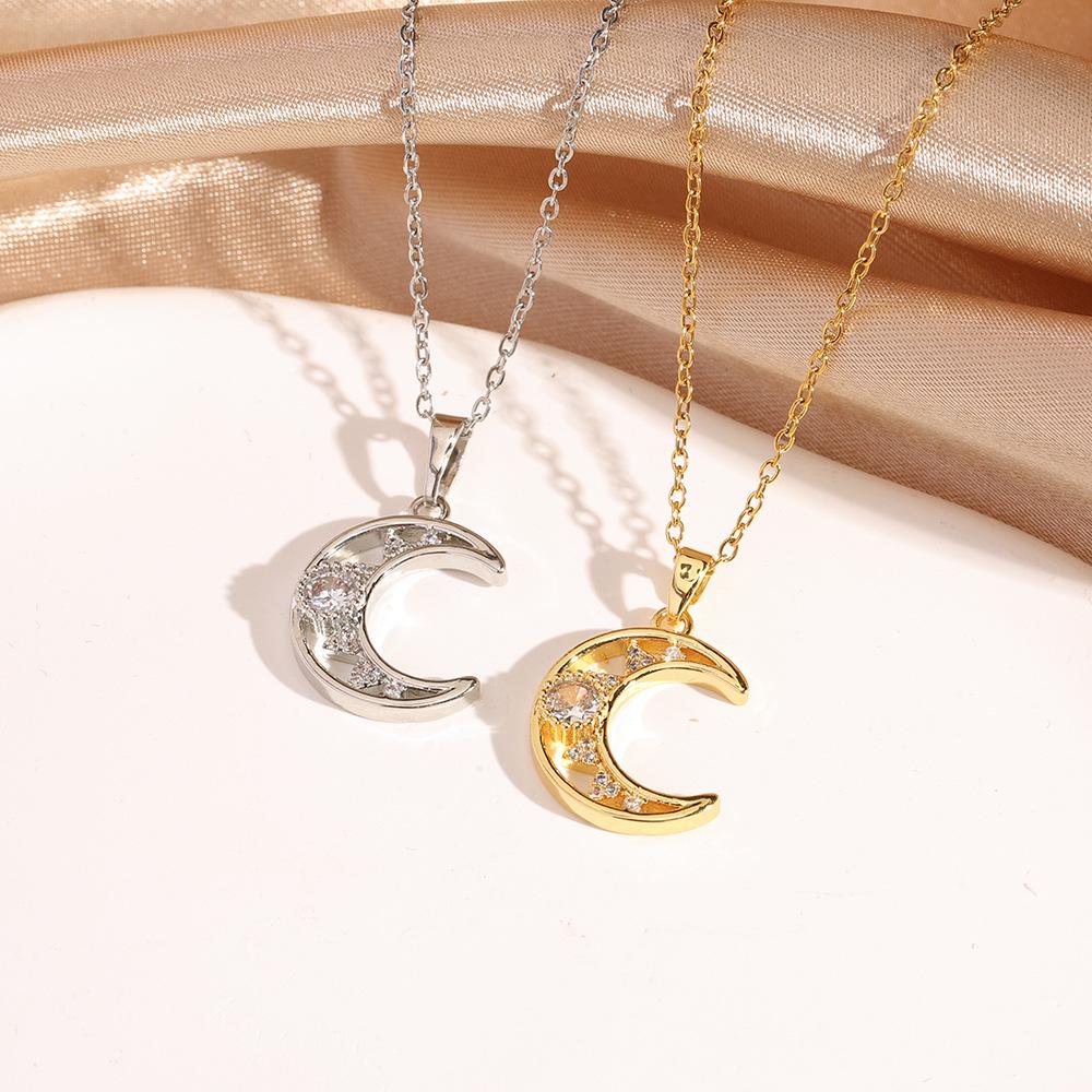 Damen Stern und Mond Titanstahl Anhänger Halskette - Vielseitiger Schlüsselbeinschmuck