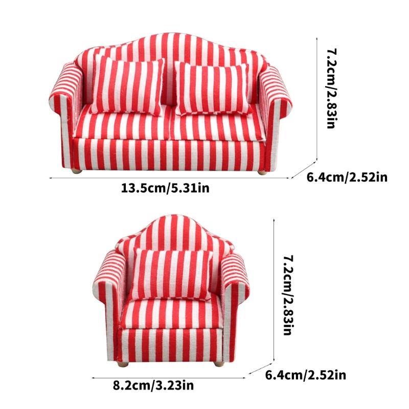 Fashion 1/12 Dollhouses Furniture Double Couch Armchair Figurine Set For Miniature Living Room and Bedroom Decoration