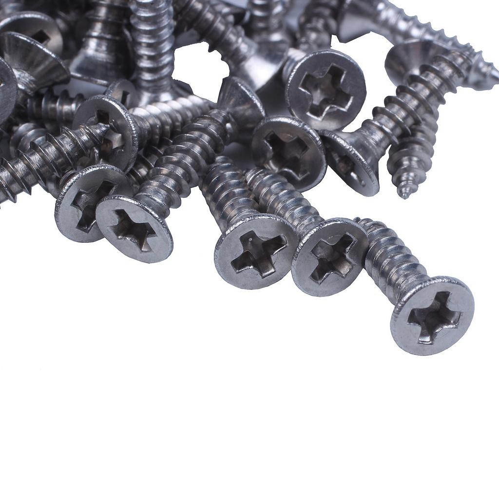 BHBL 100x Stainless Steel Flat Head Self-Tapping Screw 12x3mm Silver