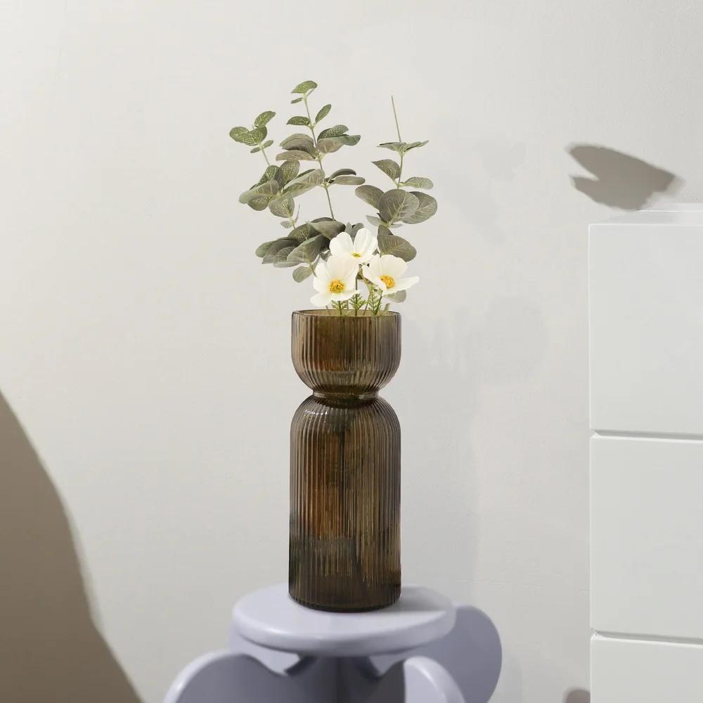 Ribbed Glass Tabletop Vase Decorative Accent Stylish Home Décor Unique Fluted Design Modern Centerpiece Handcrafted Ideal Floral
