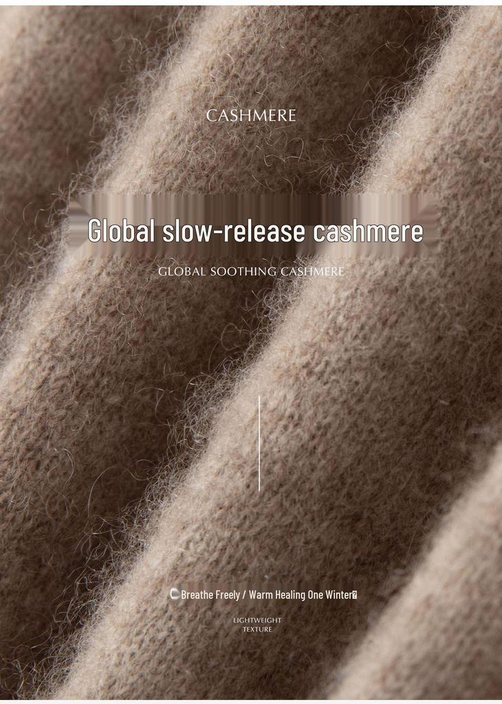 Women's Cashmere Half-High Neck Pullover Sweater - Solid Color, Loose Fit, Autumn/Winter Casual Knit Top