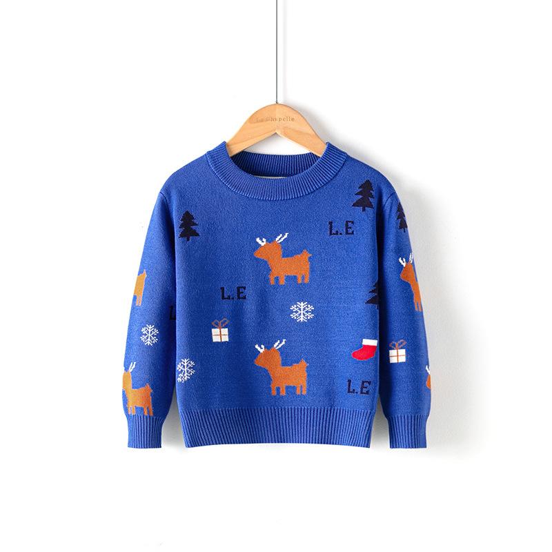 Children's Boys' Cartoon Pullover Knitwear Girls' Christmas Reindeer Sweater Young Ladies' New Year Autumn/Winter Woolen Knitwear