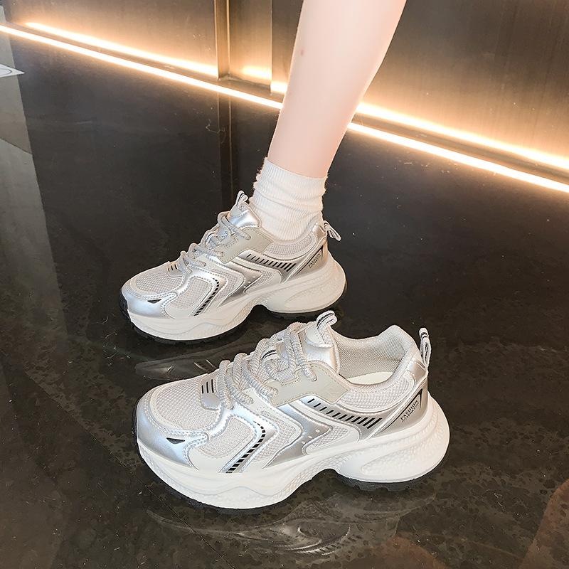 Platform-soled Dad Shoes for Women 2025 New Mesh Breathable Sports Shoes, Foreign Style Versatile Height-increasing Casual Sports Shoes for Women