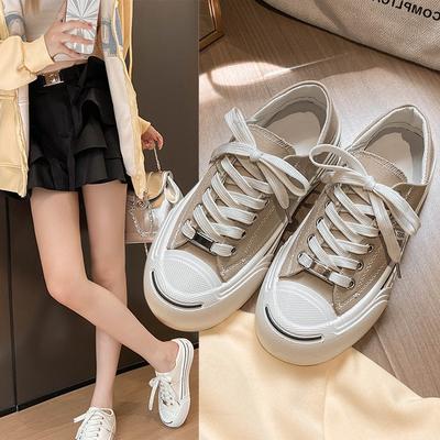 Scarpe bianche con punta arrotondata suola platform allacciatura versatili a taglio basso sorriso aperto casual tela scarpe da ginnastica donna