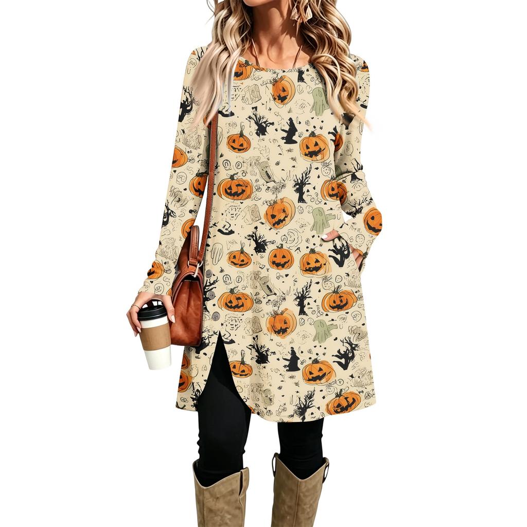 Women's Fashion Printed Round Neck Long Sleeve Dress for Casual Daily Wear