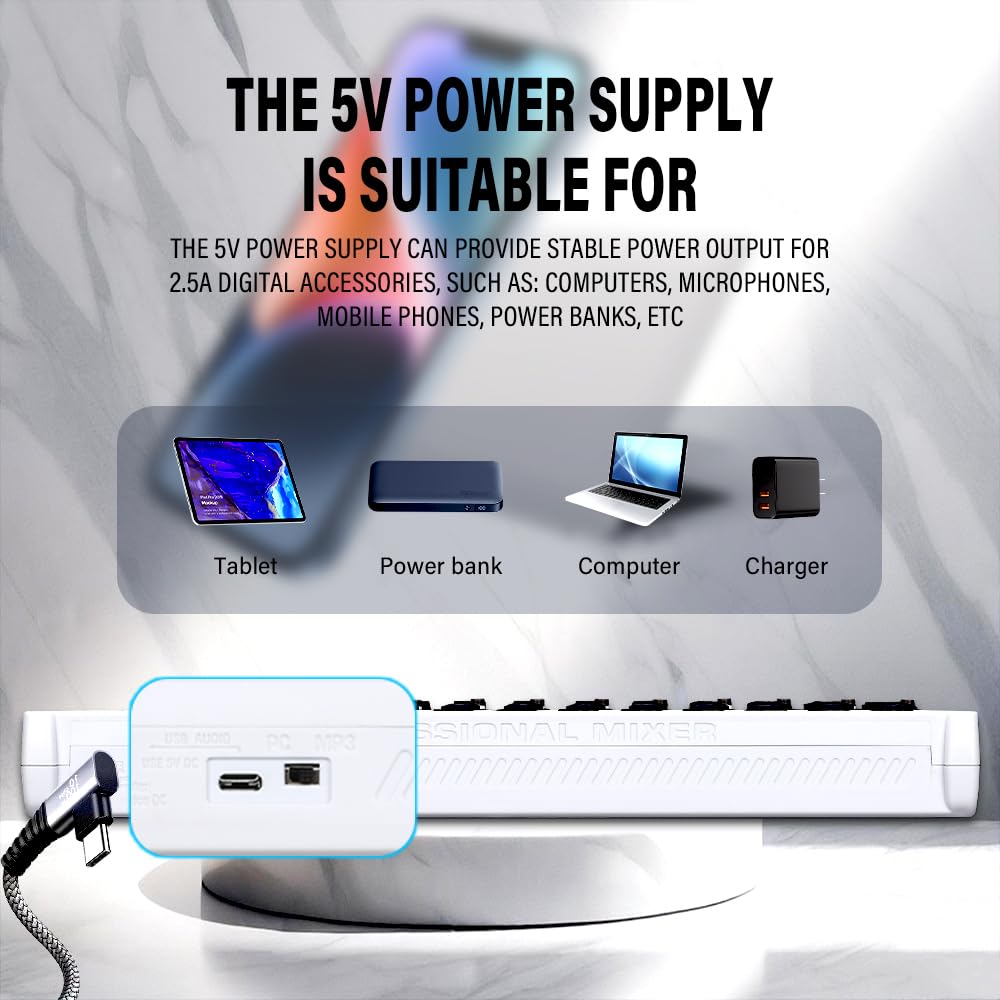 BOMGE Professional Audio Bluetooth Studio Mixer with 48V and 99 DSP Effects Professionals and 12-Channel Mixer, USB, Power, XLR/RCA Inputs, (For