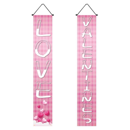 1 Pair Valentine's Day Couplet Eye-Catching Clear Pattern Door Hanging Banner for Home Holiday Decoration