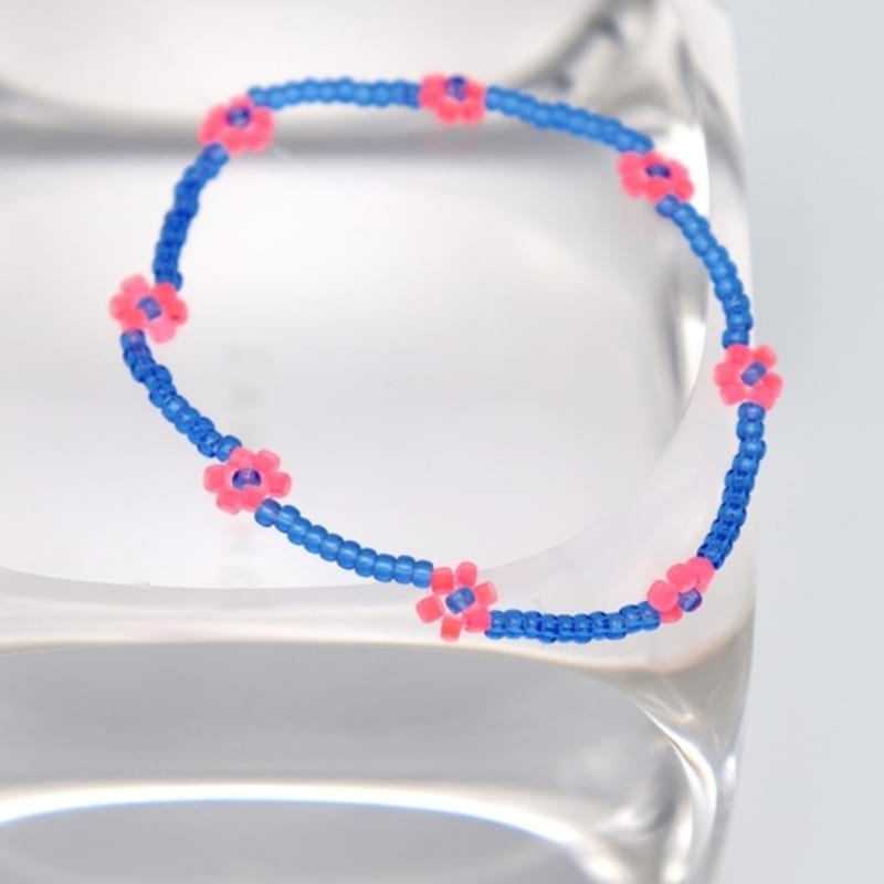 BONBEAU Flower Crush Neon Color Beads Bracelet Smile Charm Neon Color Flower Bead Bracelet