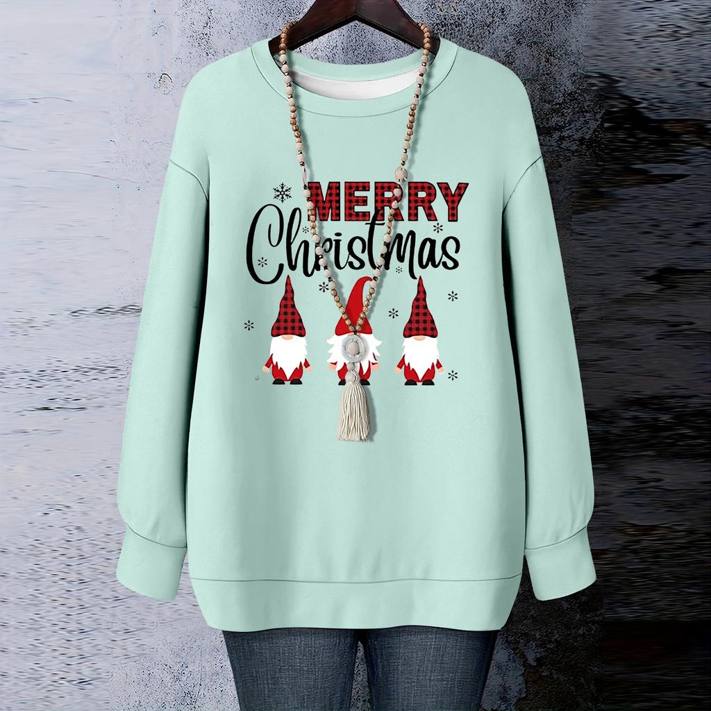 Ladies' Christmas Printed Round Neck Long Sleeved T-shirt Sweatshirt Top