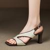 Fashion Fashion Snake Texture Leather High Heels Women Elegant Square Toe Thin Heel Sandals Summer Sexy Open Toe Dress Shoes Sandalias