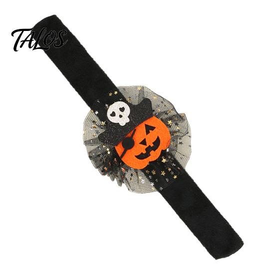 Assorted Pattern Slap Bands Stuffed Halloween Bracelets for Kids, Plush Pumpkin Ghost Skull Cute Wrist Velvet Wristband Party Favors Band with Sequin
