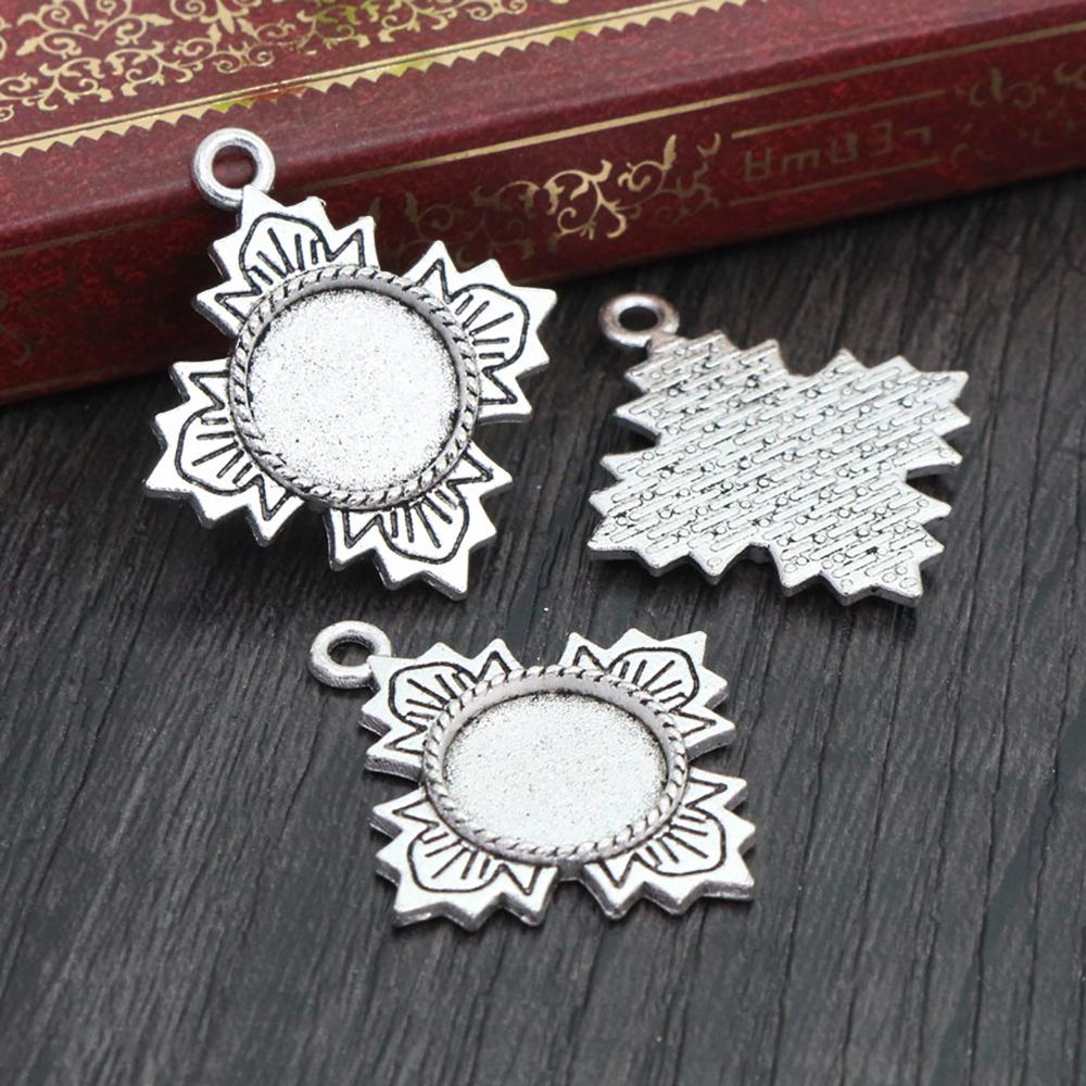 20pcs 12mm Inner Size Antique bronze Black Silver Plated Fashion Style Cabochon Base Cameo Setting Charms Pendant