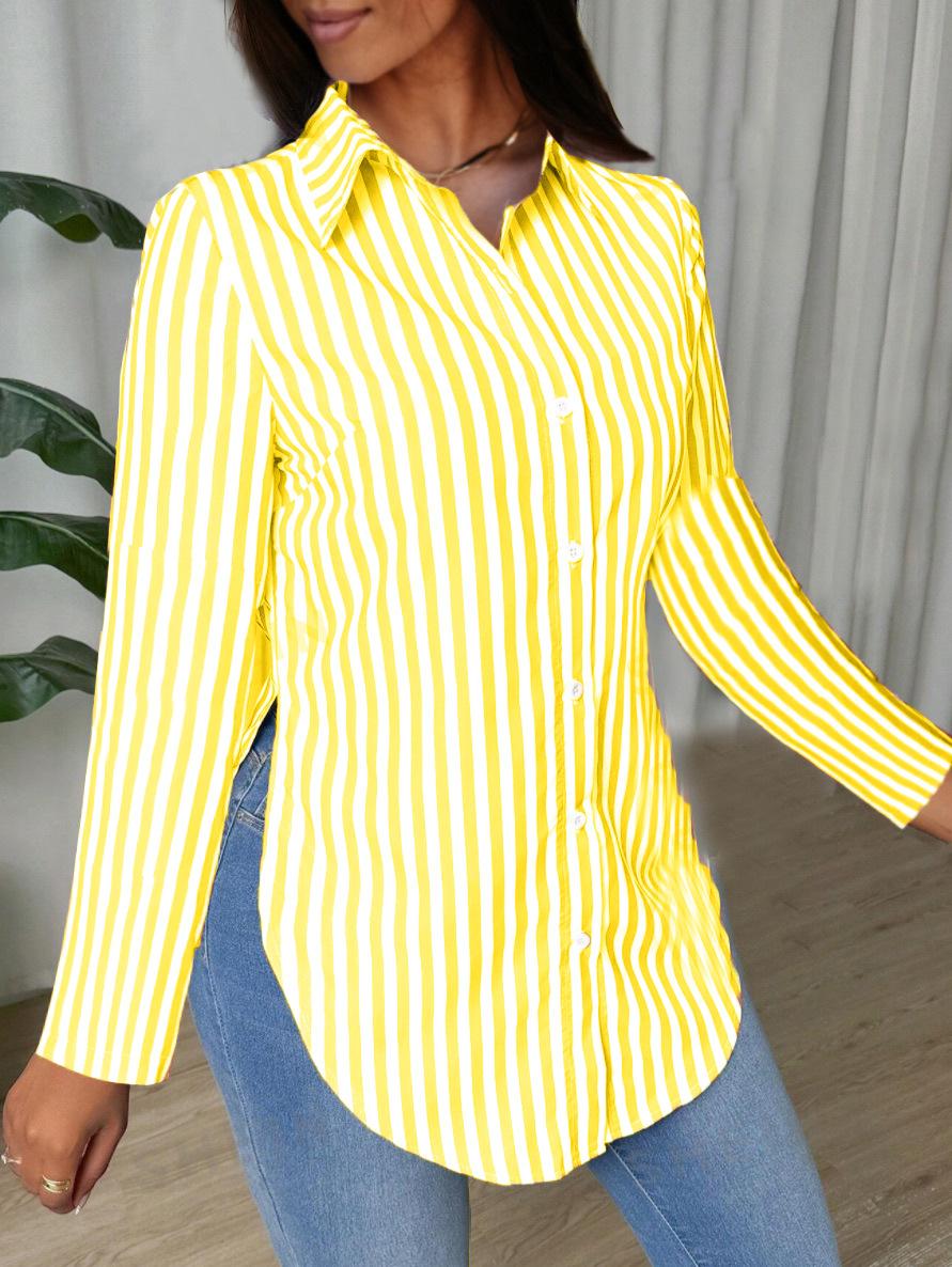 

Autumn Fashion Simple Stripe Printed Long Sleeve Shirt Women s Clothing XXL жовтий